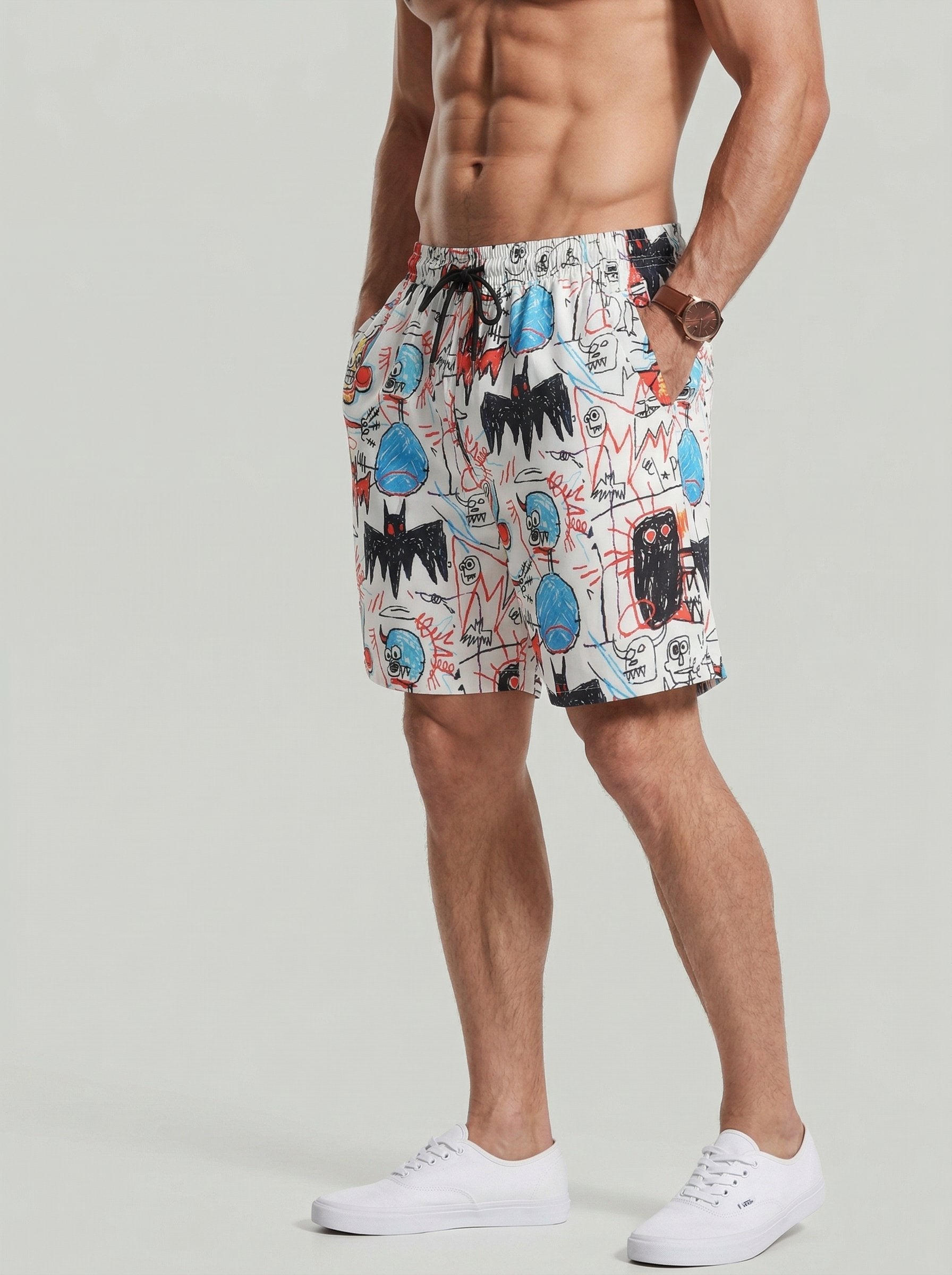 KZZ Men's summer graffiti print sports shorts