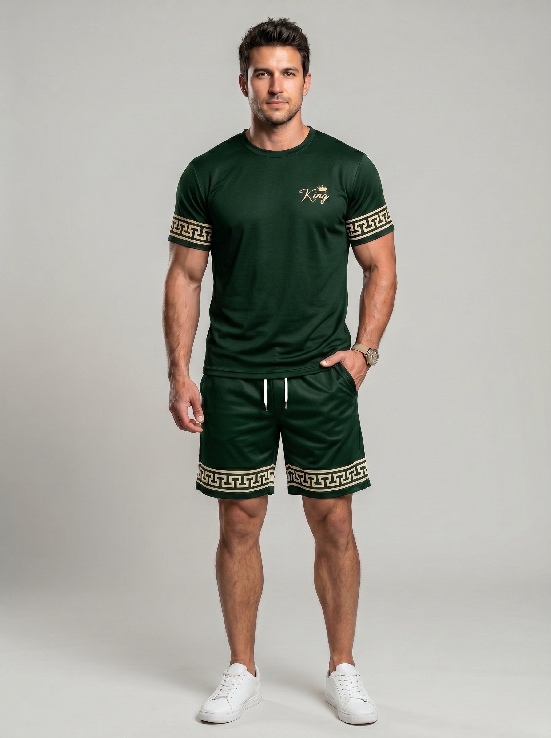 KZZ Men's Slim Fit Crew Neck Short-Sleeve and Shorts Suit