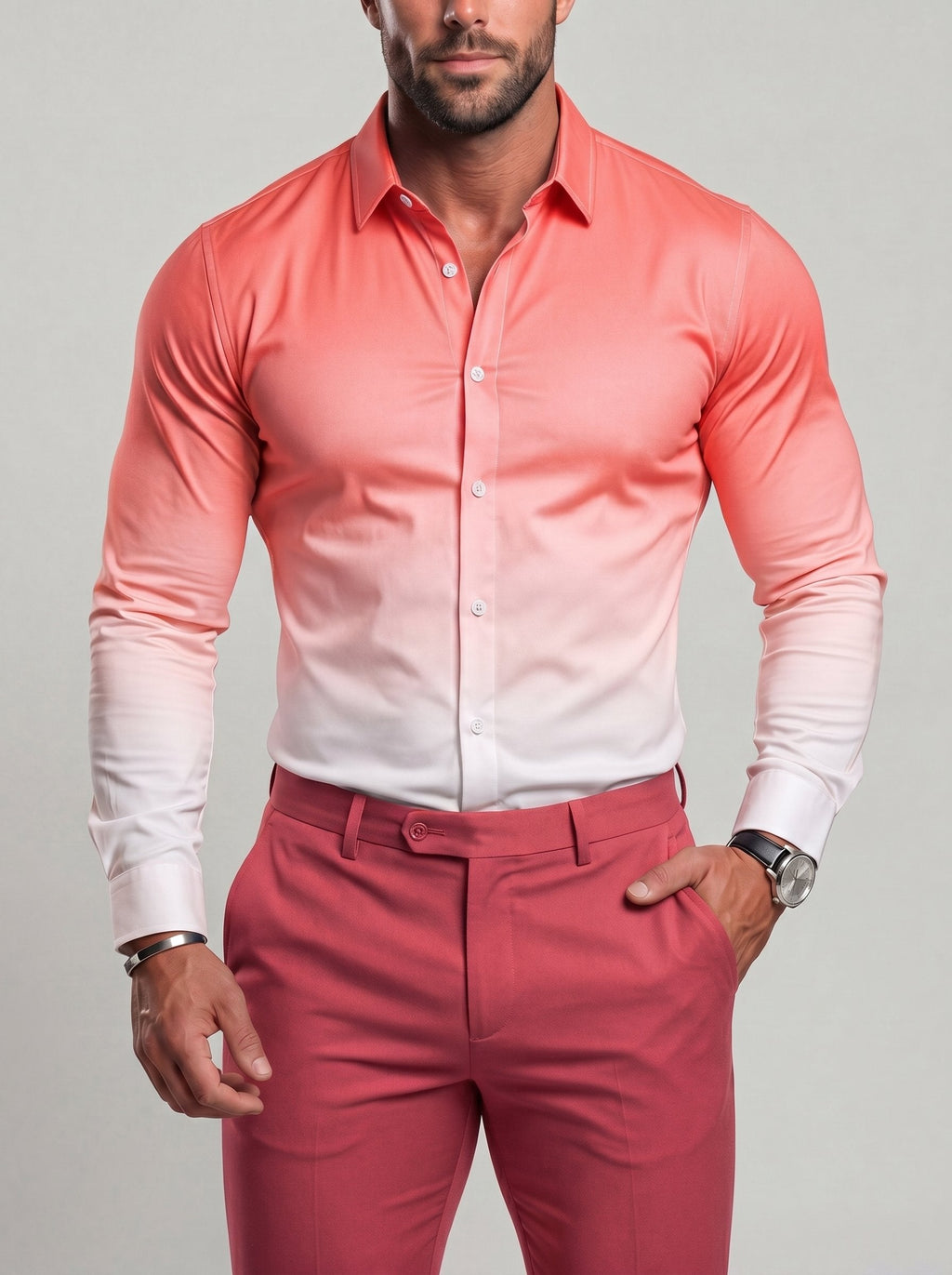 KZZ Men's Loose-Fit Business Button-Down Shirt with Gradient Color