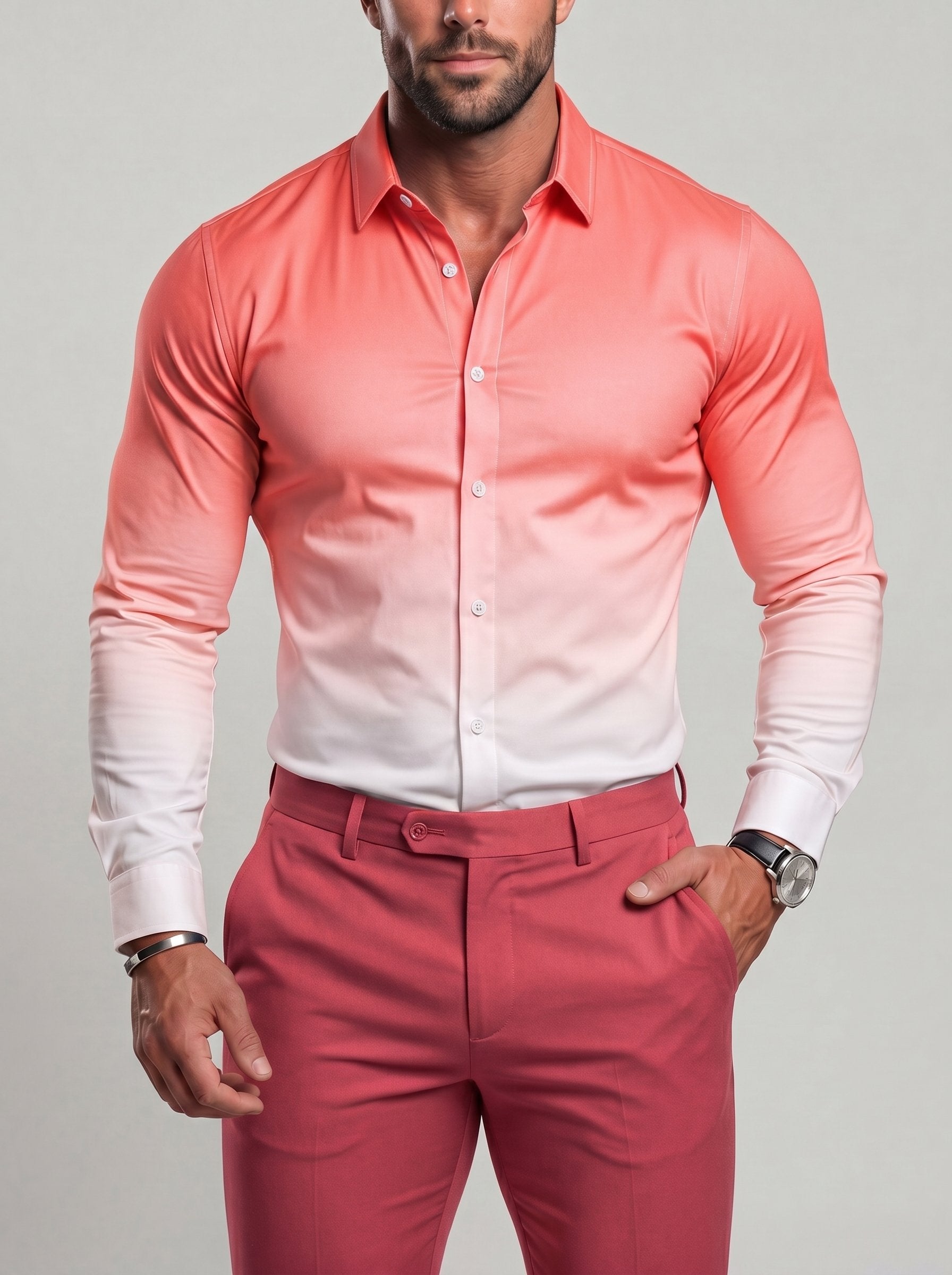 KZZ Men's Loose-Fit Business Button-Down Shirt with Gradient Color