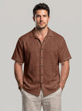 KZZ Men's Solid Coffee-Colored Short-Sleeve Shirt