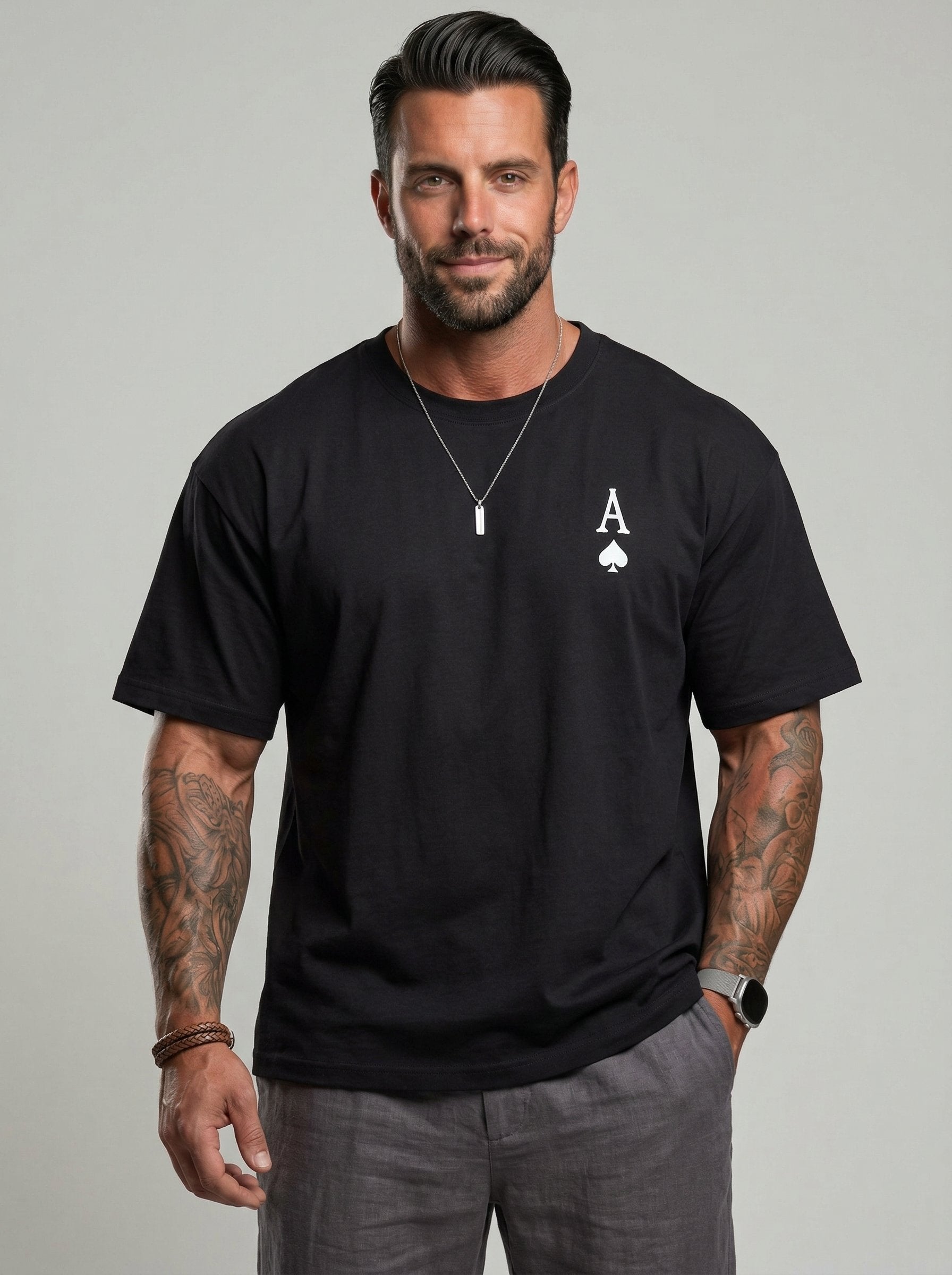 KZZ Men's Ace Of Spades Print Short Sleeve Tee