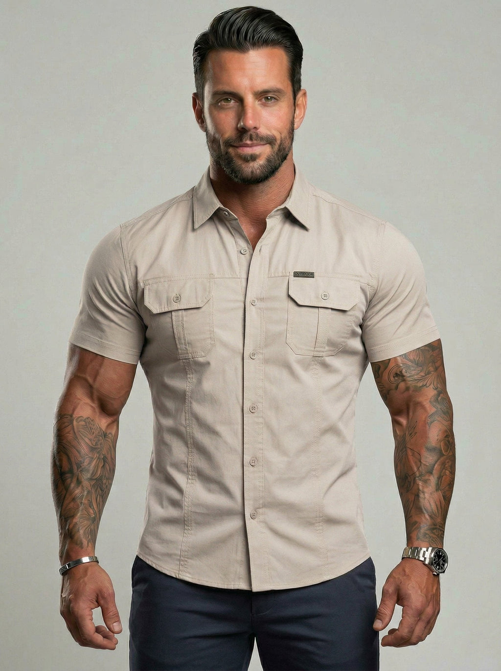 KZZ Durable Short Sleeve Workwear Button Down Shirt