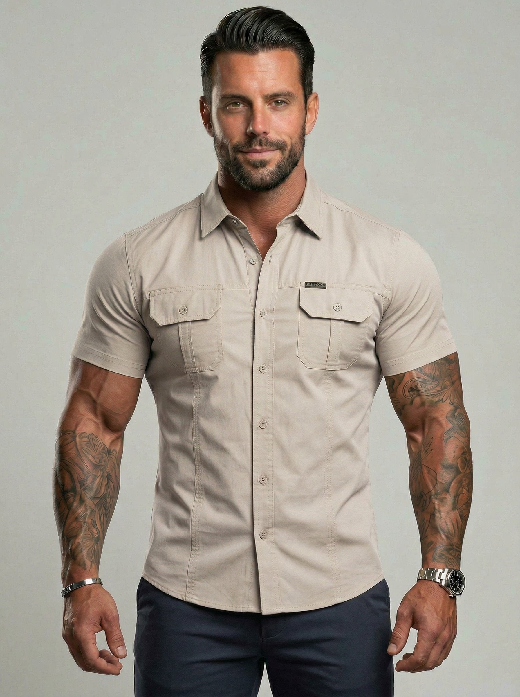 KZZ Durable Short Sleeve Workwear Button Down Shirt