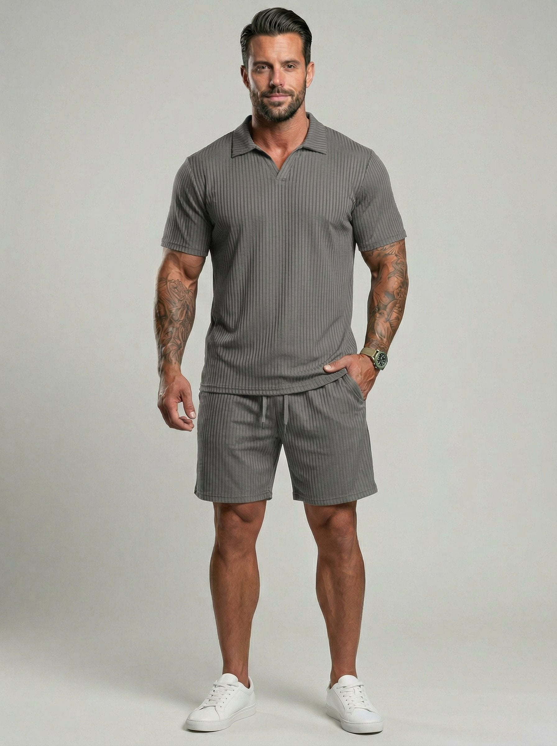 KZZ Men's Two-Piece Jacquard Knit Casual Set