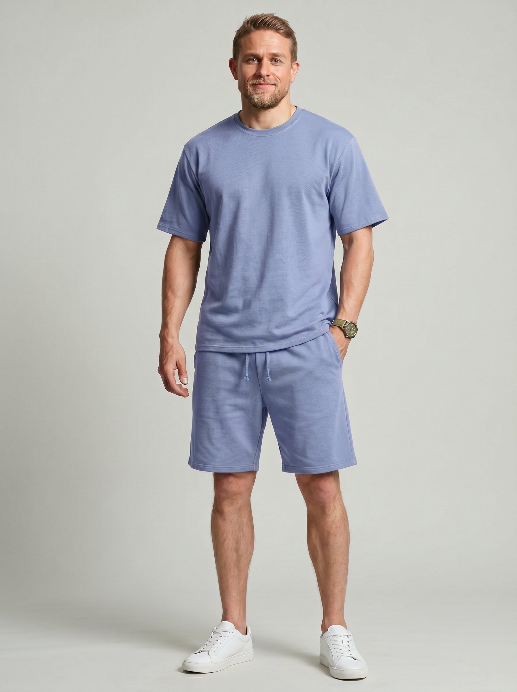 KZZ Solid-Color Crew-Neck T-Shirt and Shorts