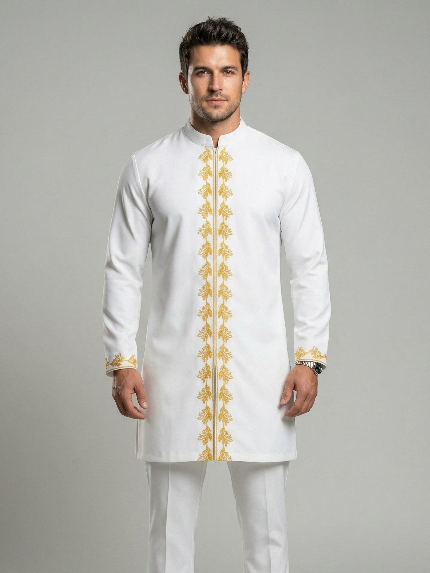 VVZ Long-Sleeve Embroidered Stand-Collar Shirt and Casual Trousers