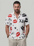 KZZ Fashion lip print white collared shirt
