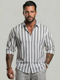 KZZ Men's Striped Print Long Sleeve Dress Shirt