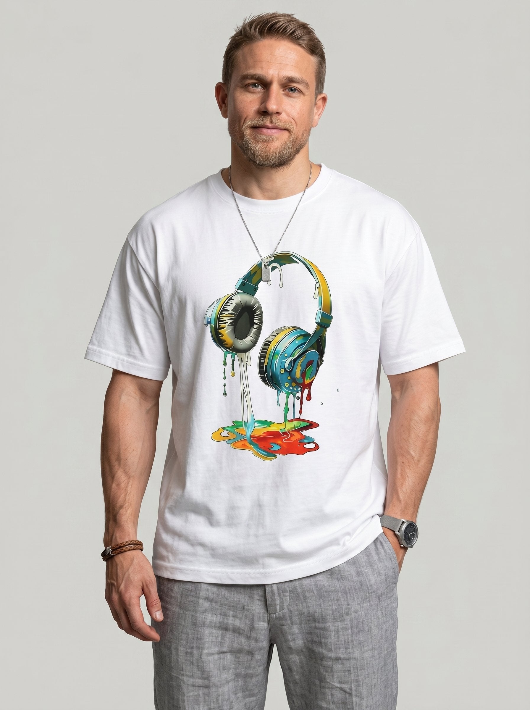 KZZ Men's Classic Premium Cotton Crew-Neck T-Shirt with Tropical Print