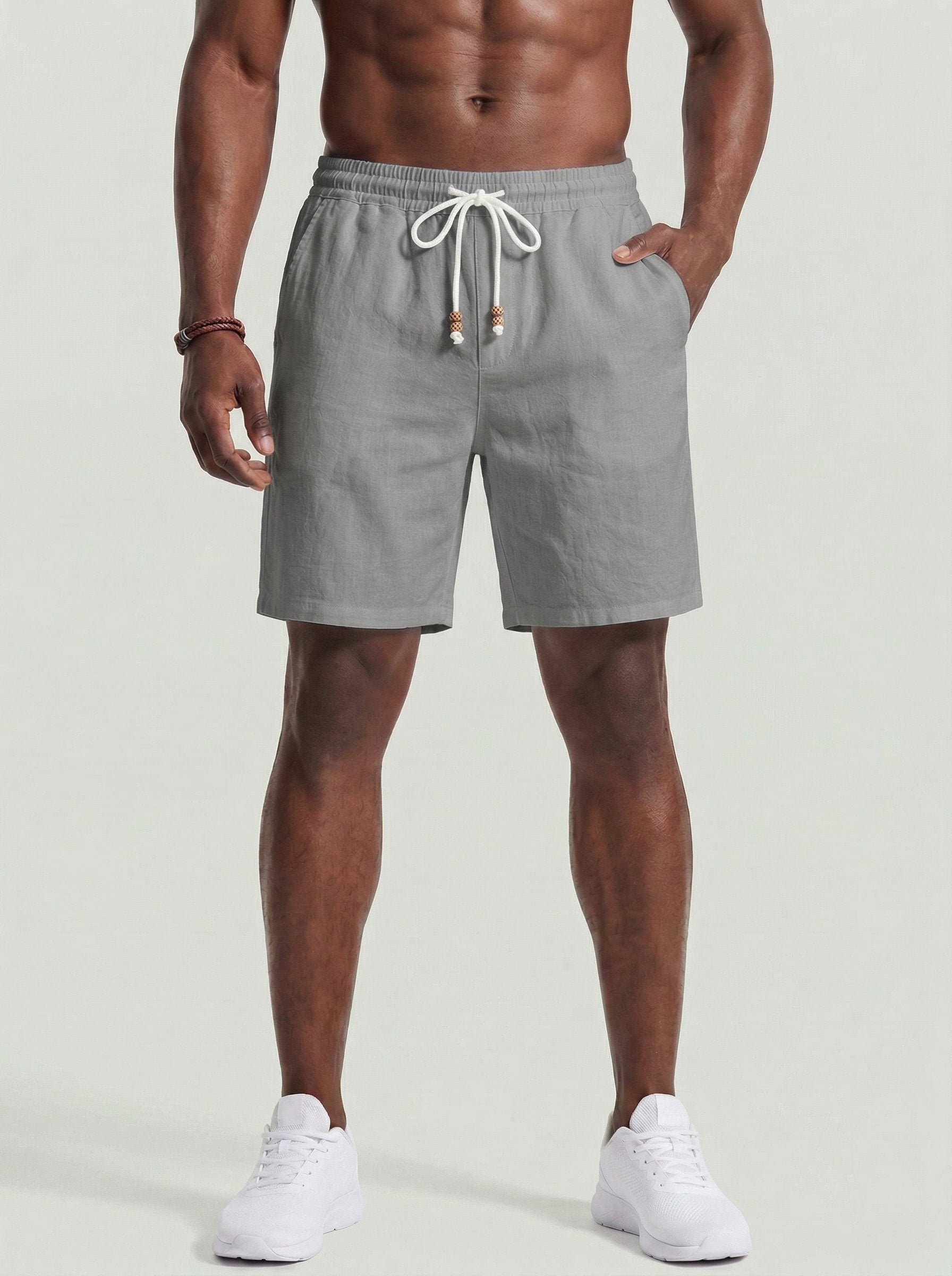 KZZ Men's Linen Casual Elastic Waist Drawstring Summer Beach Pants