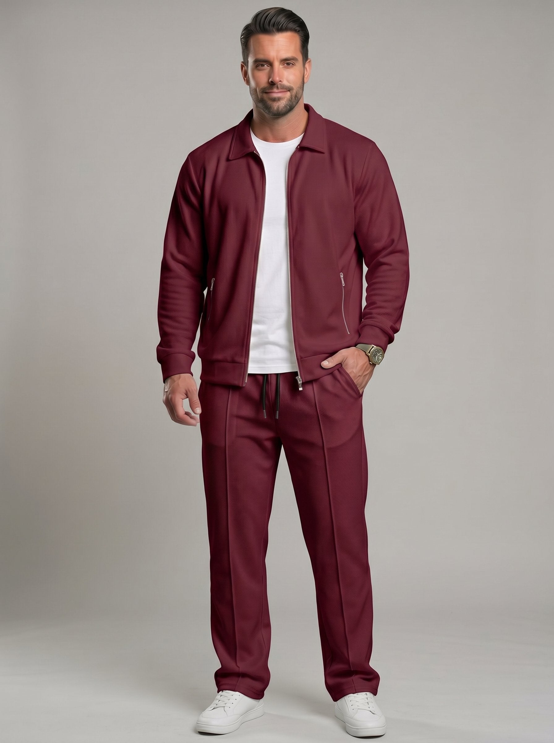 KZZ Men's Stylish Casual Waffle-Knit Business Jacket Suit
