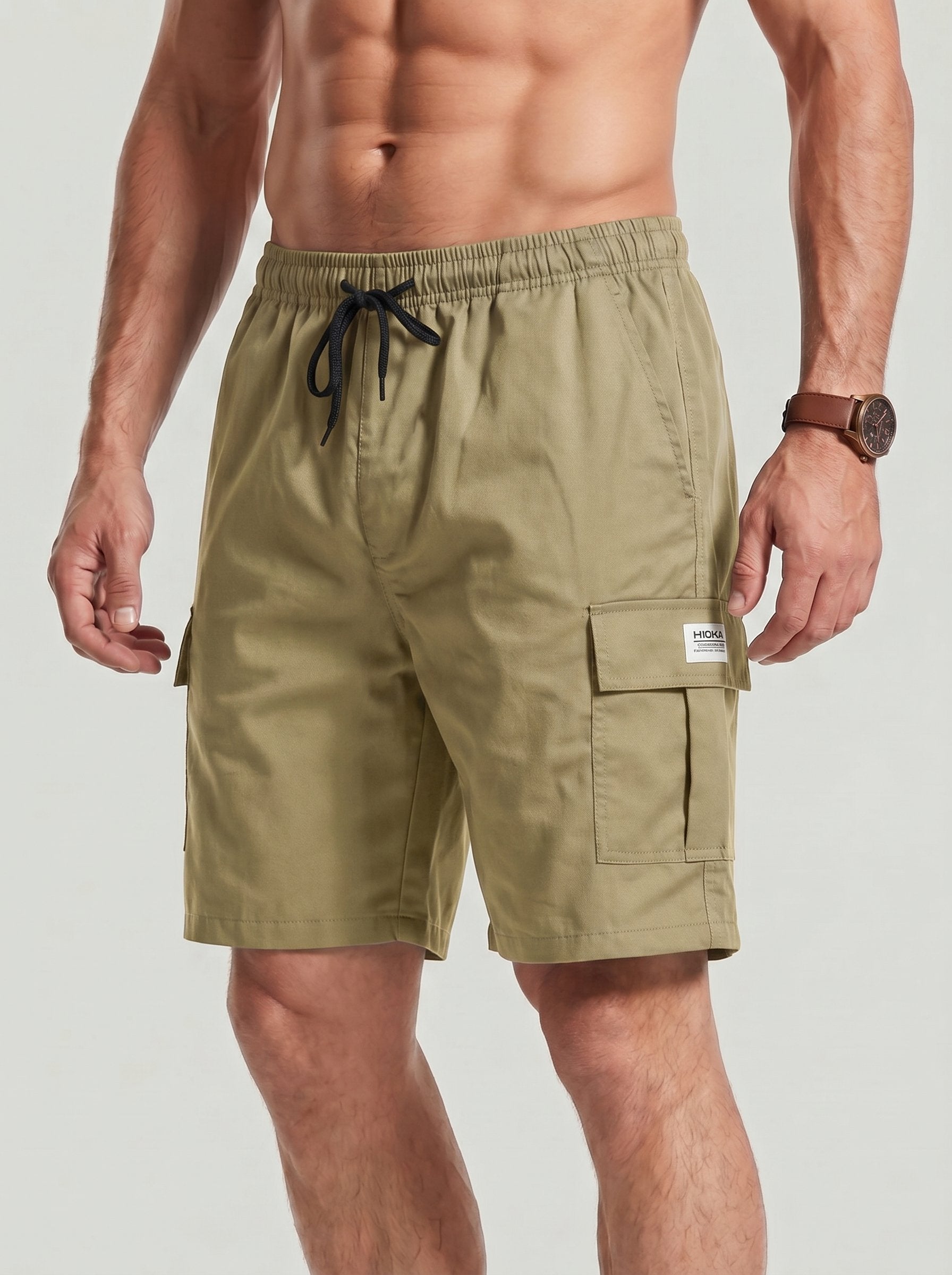 KZZ Men's Casual Solid-Color Cargo Shorts
