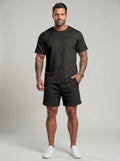 KZZ Men's Solid-Color Polo Shirt and Drawstring Shorts Set