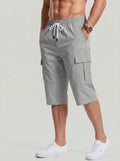 KZZ Men's Solid-Color Cargo Shorts with Flap Pockets