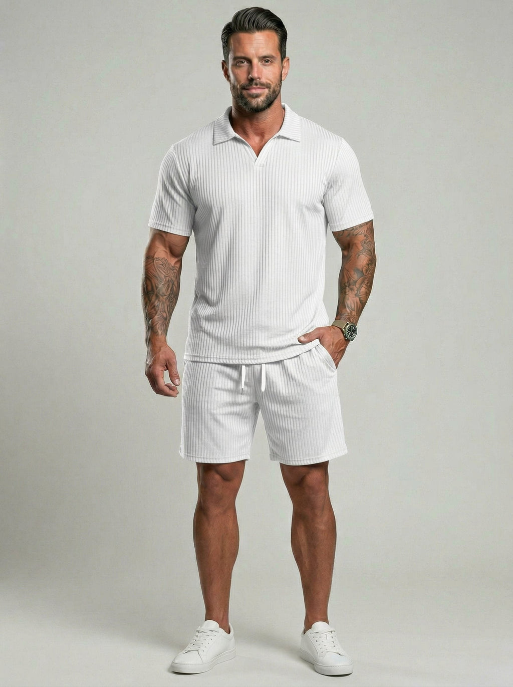 KZZ Men's Two-Piece Jacquard Knit Casual Set