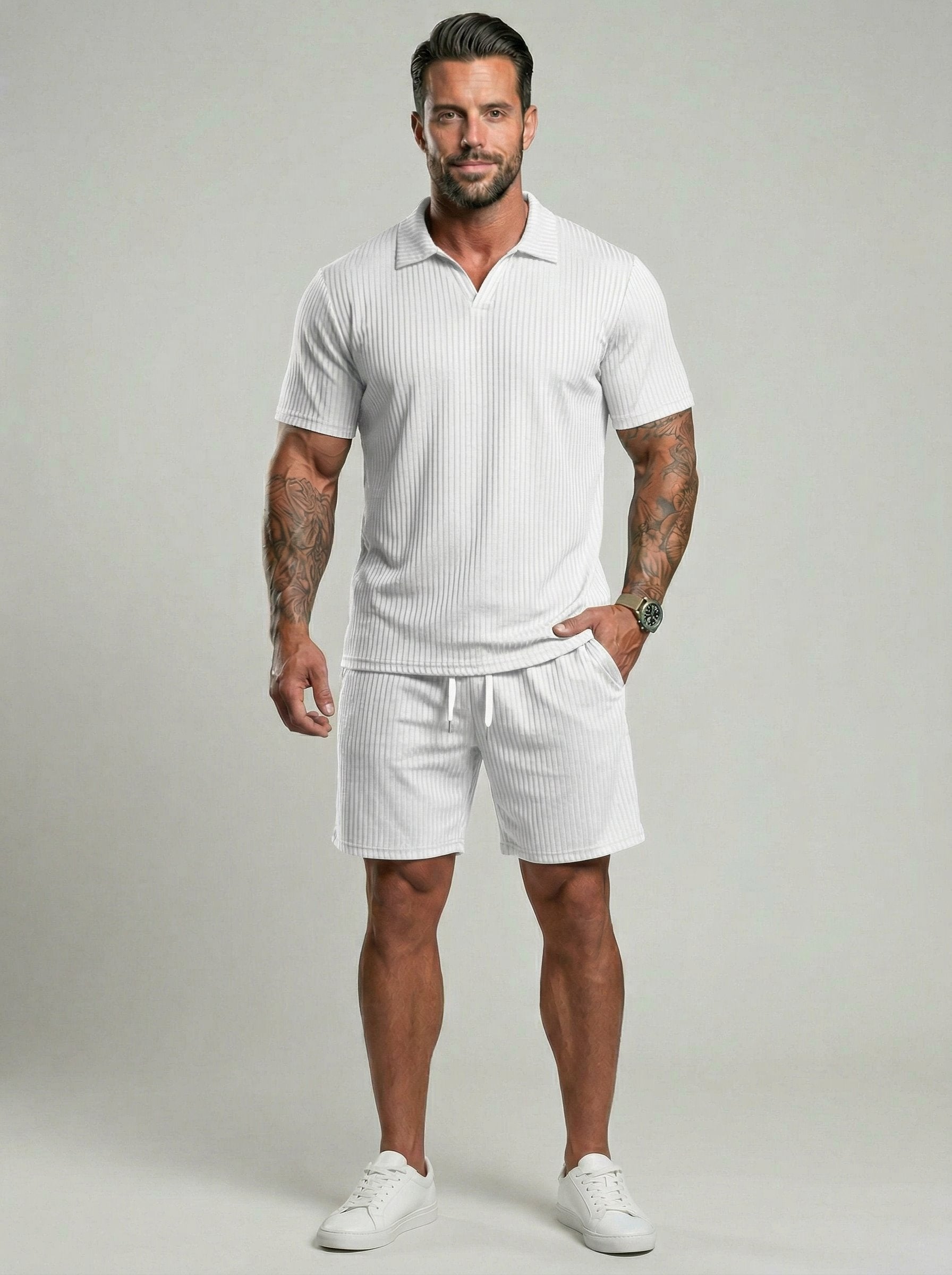KZZ Men's Two-Piece Jacquard Knit Casual Set