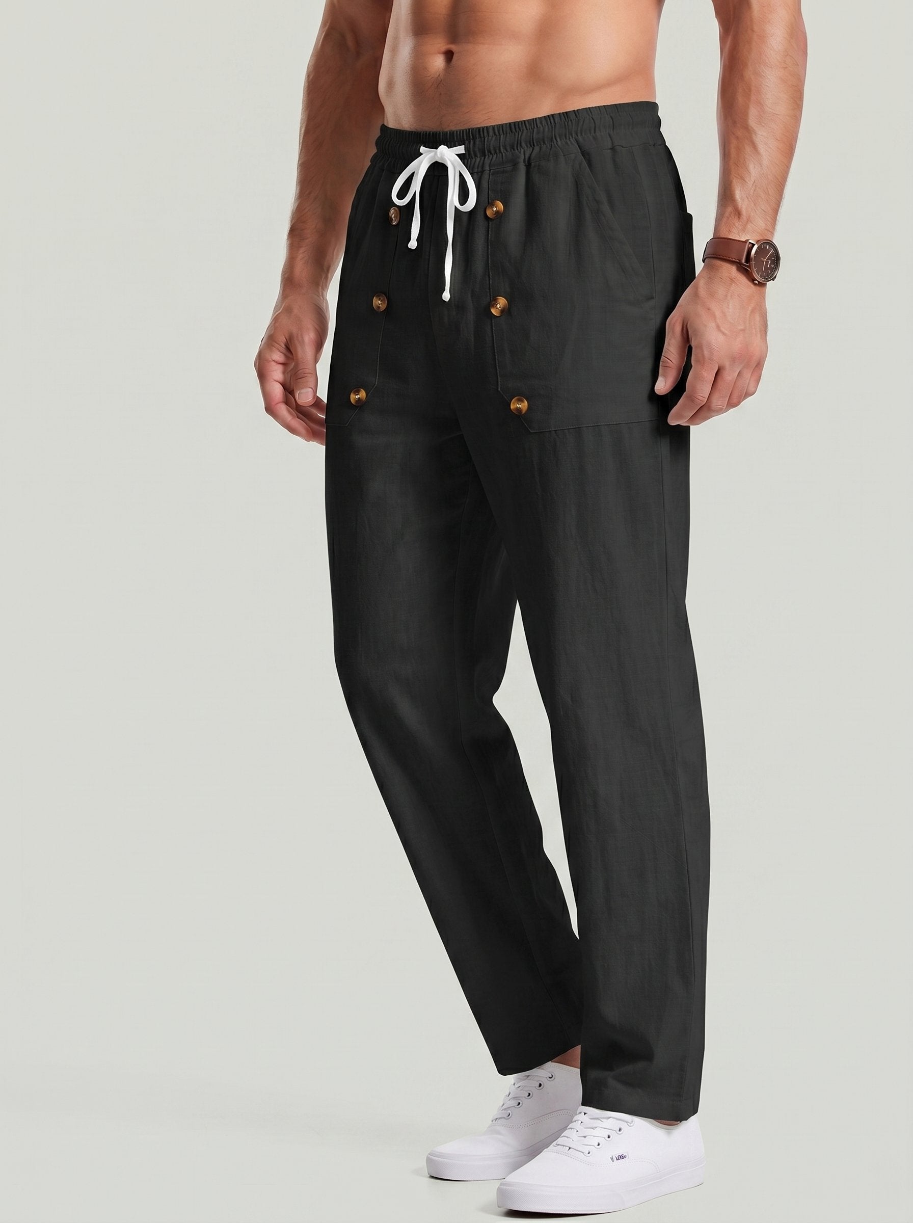 KZZ Men's Breathable Linen Drawstring-Waist Trousers