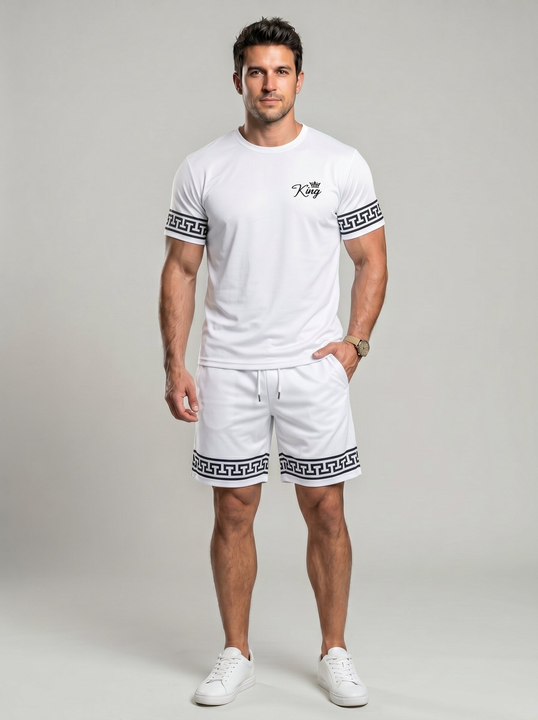 KZZ Men's Slim Fit Crew Neck Short-Sleeve and Shorts Suit