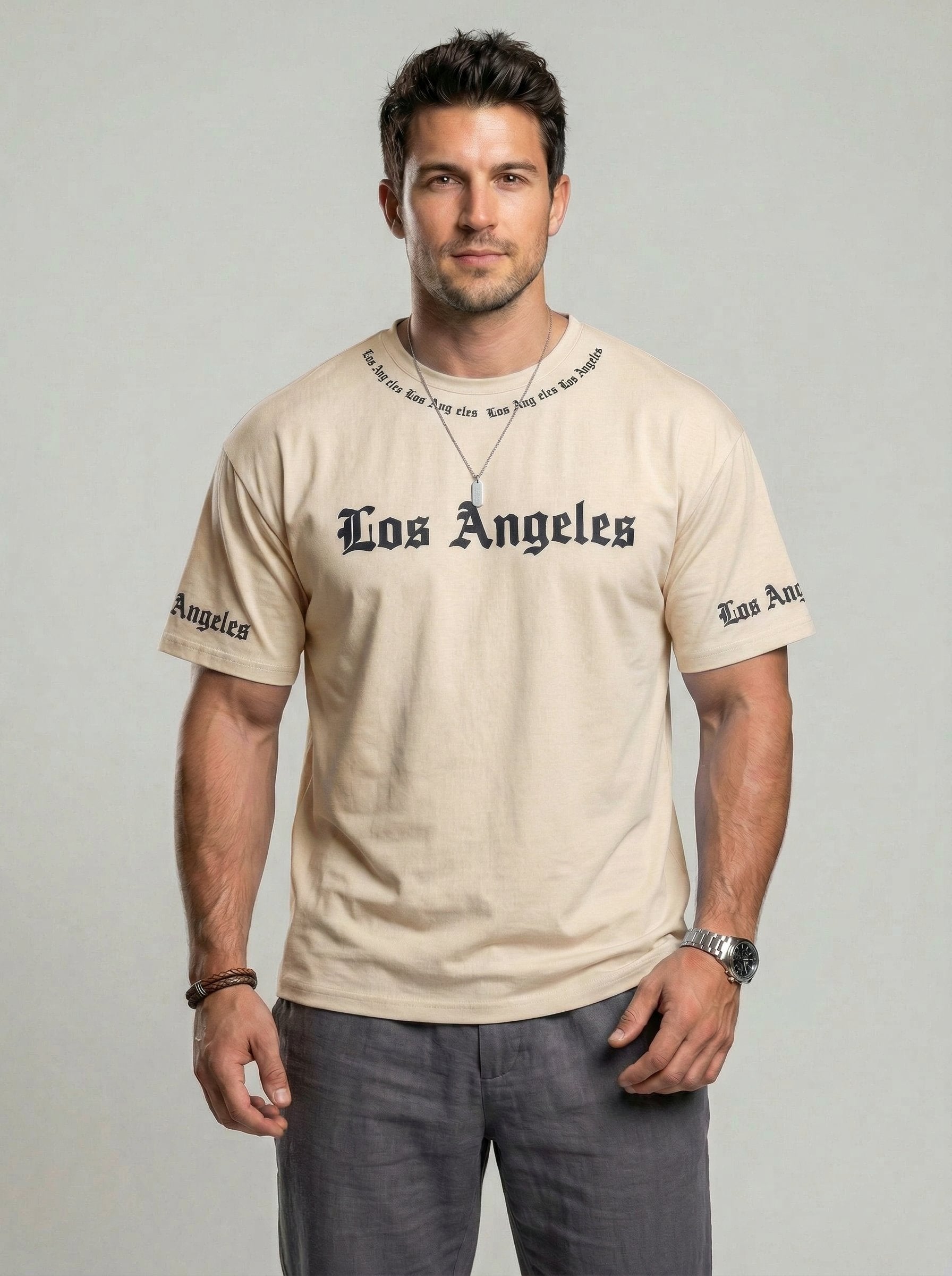 KZZ  Men's Crew-Neck T-Shirt with Letter Print