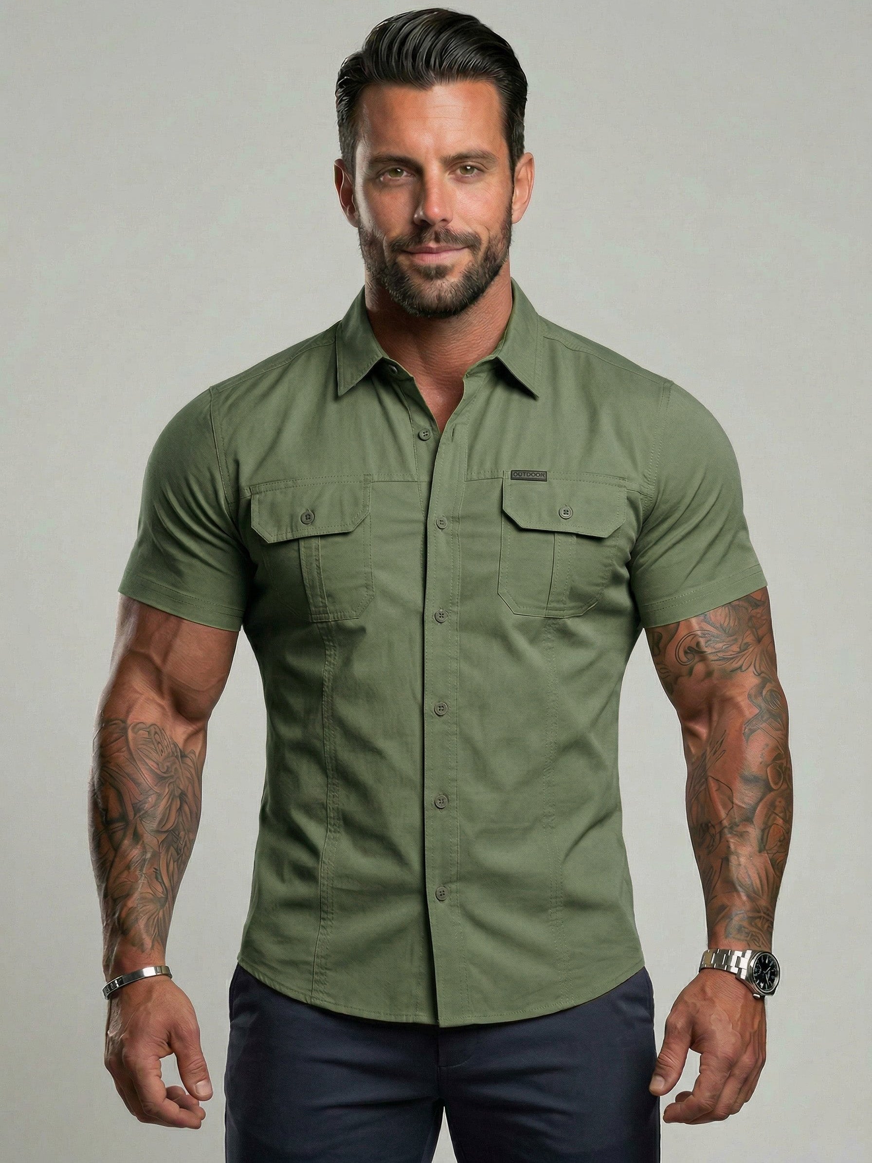 KZZ Durable Short Sleeve Workwear Button Down Shirt