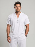 KZZ Men's Summer Short-Sleeve Linen Shirt