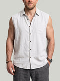KZZ Men's Solid-Color Loose-Fit Linen Sleeveless Vest