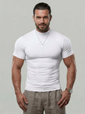 KZZ  Solid Color High Neck Tight-Fitting Short Sleeve T-Shirt