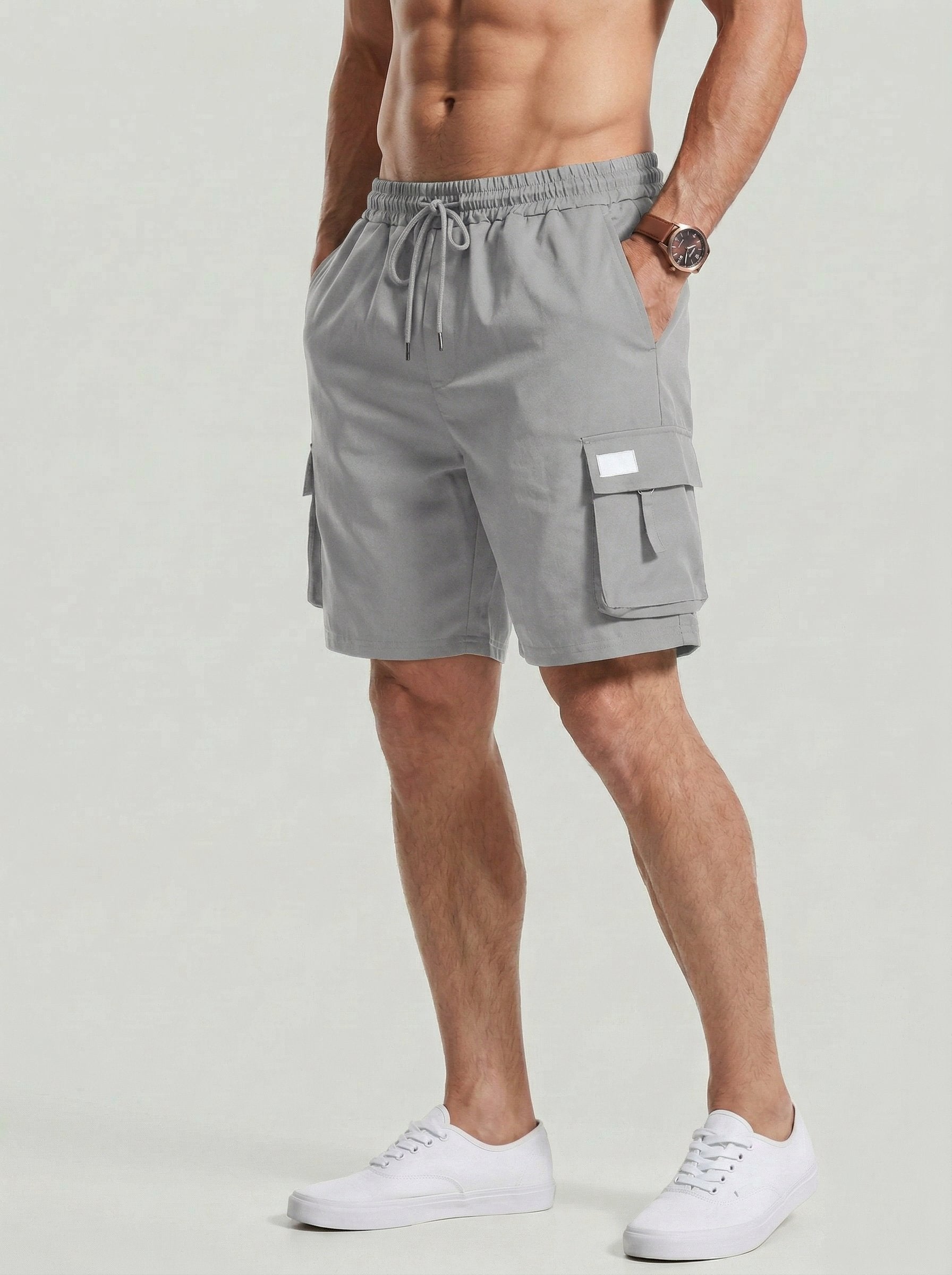 KZZ Men's Plus Size Solid Flap Pocket Cargo Shorts