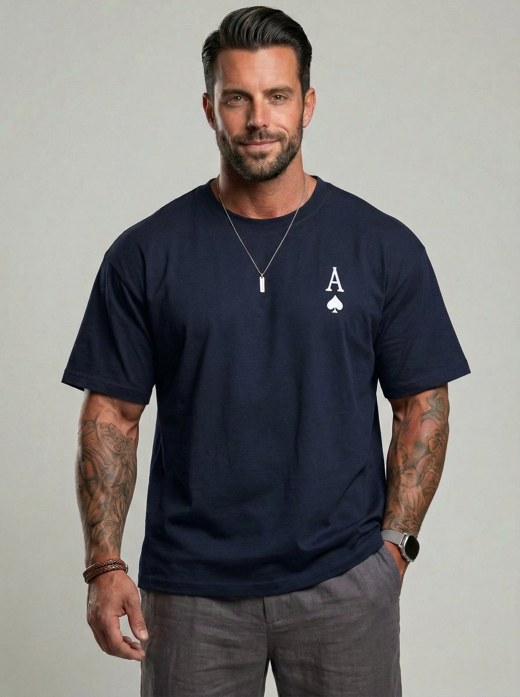 KZZ Men's Ace Of Spades Print Short Sleeve Tee