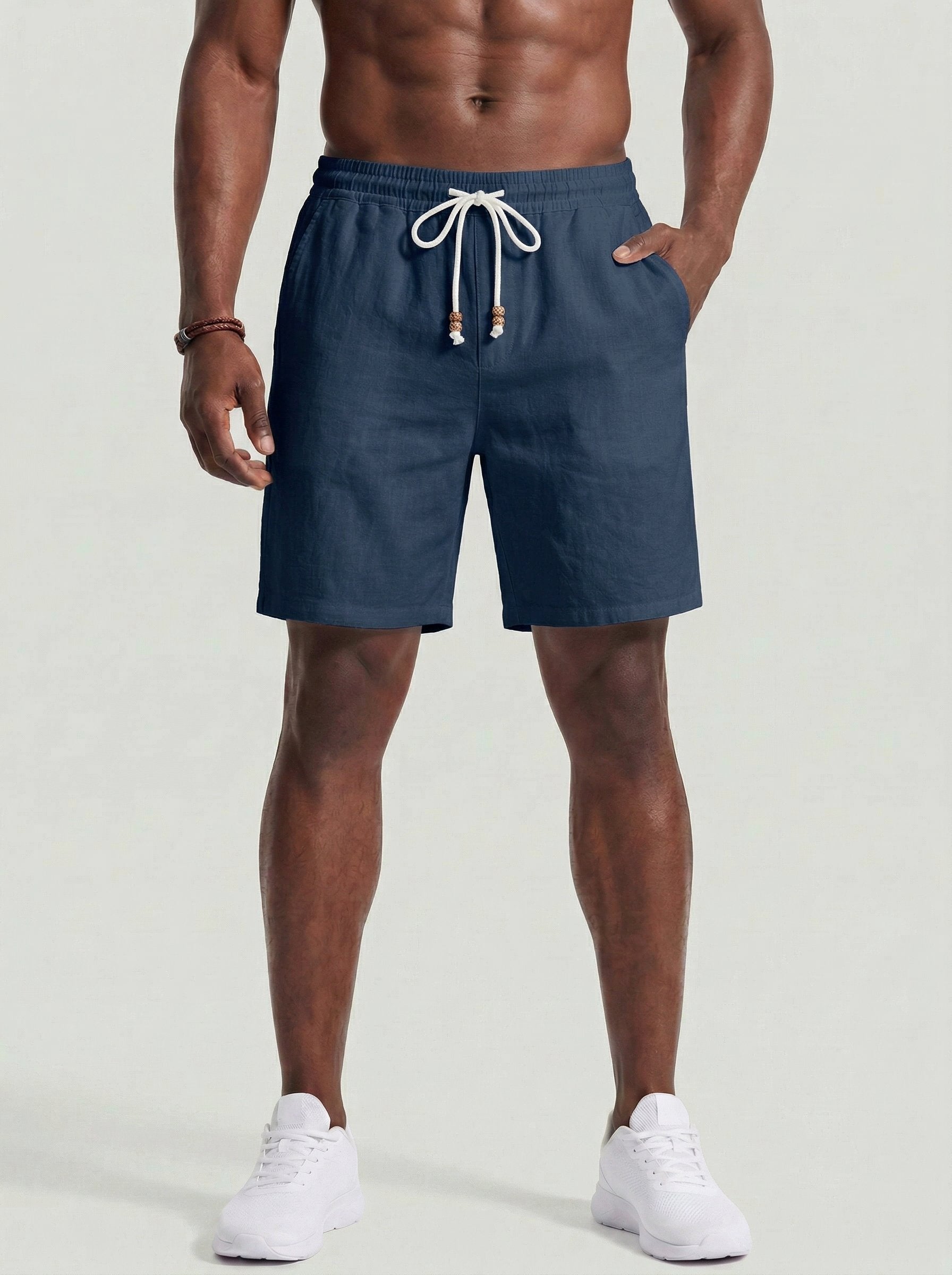 KZZ Men's Linen Casual Elastic Waist Drawstring Summer Beach Pants