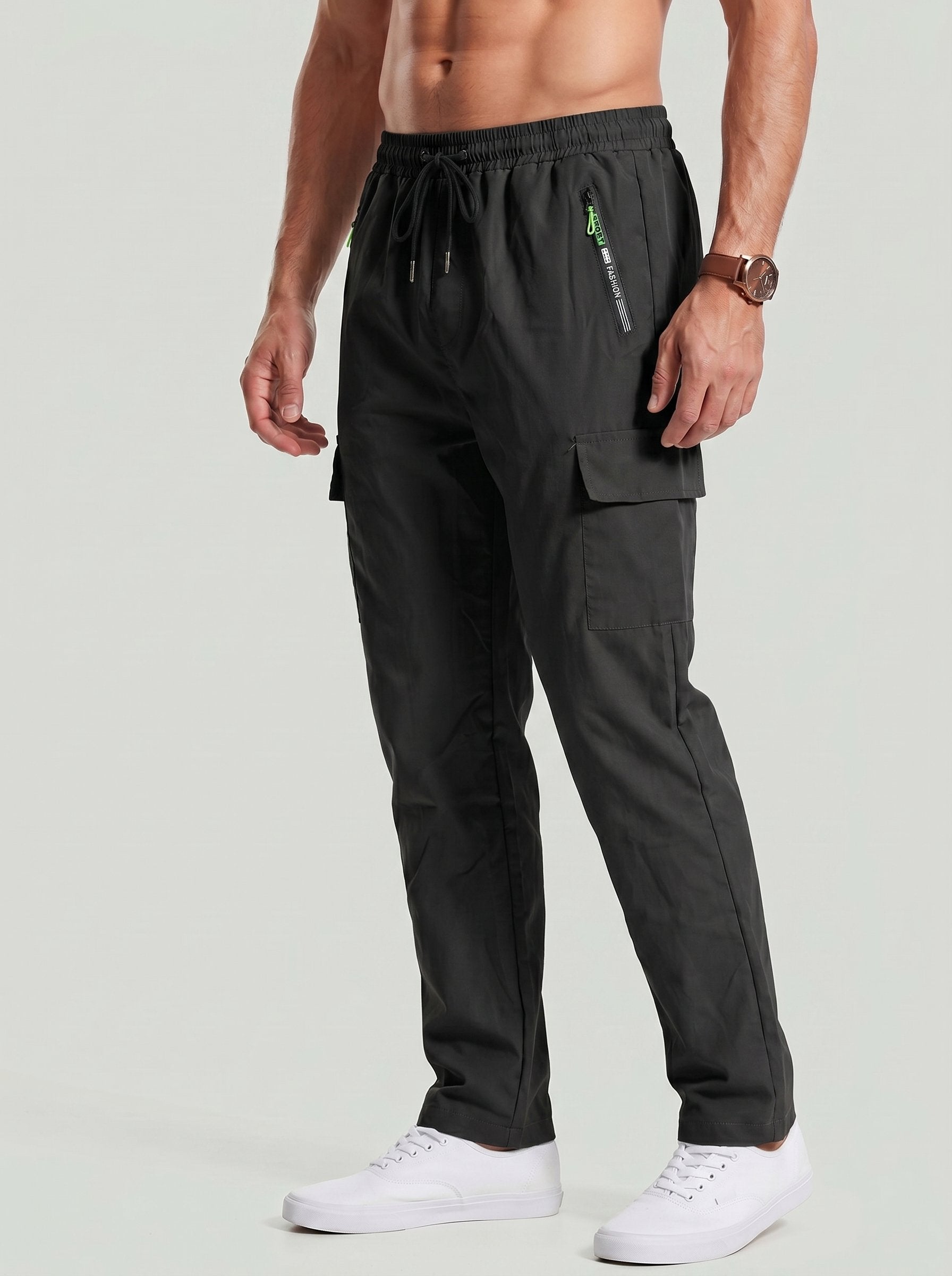 KZZ Men's Solid-Color Cargo Joggers