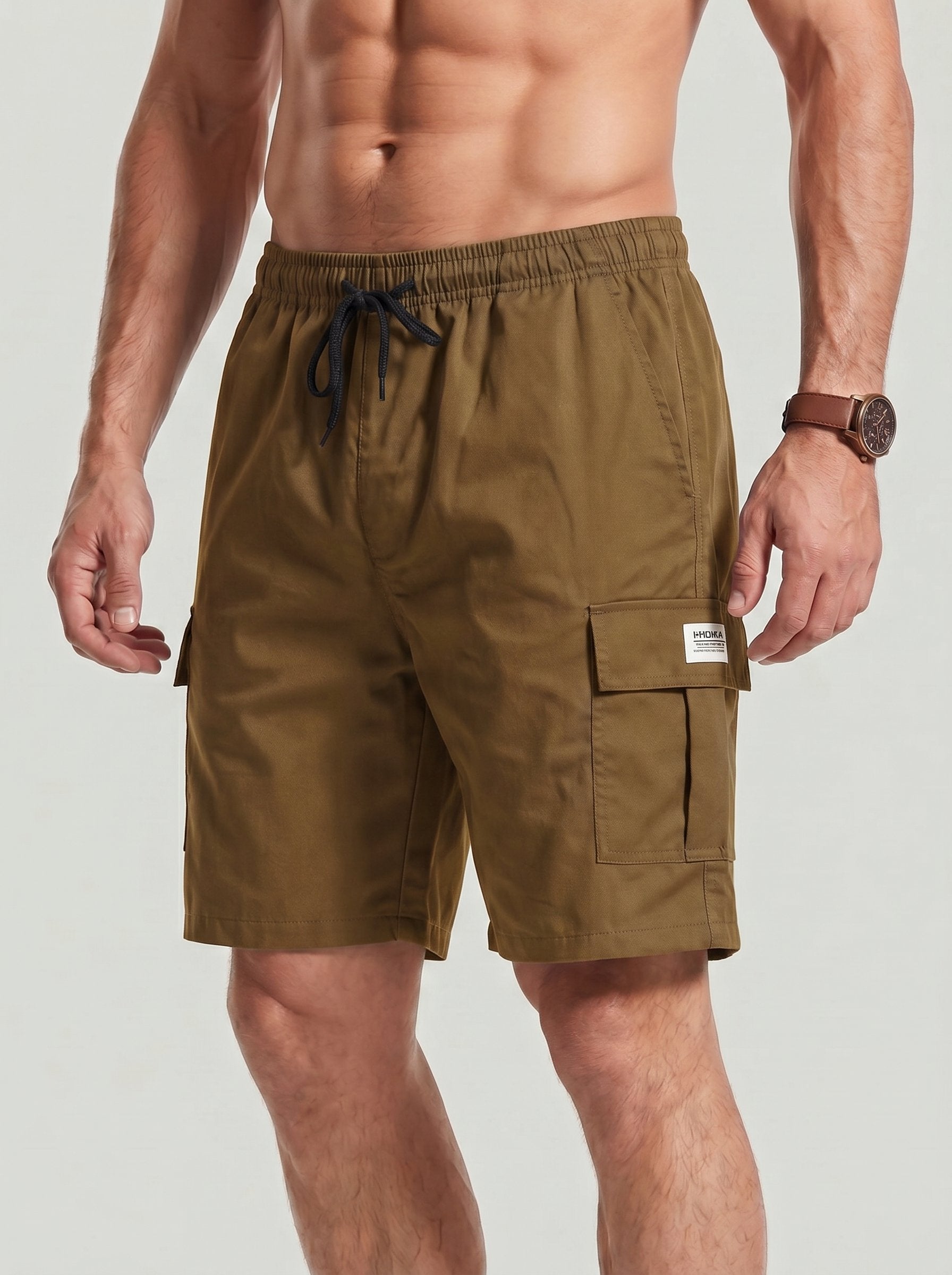 KZZ Men's Casual Solid-Color Cargo Shorts