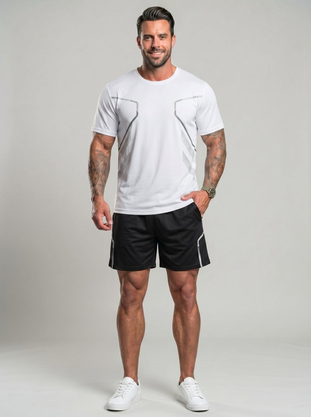 KZZ Casual Athletic Crew-Neck Short-Sleeve T-Shirt + Shorts