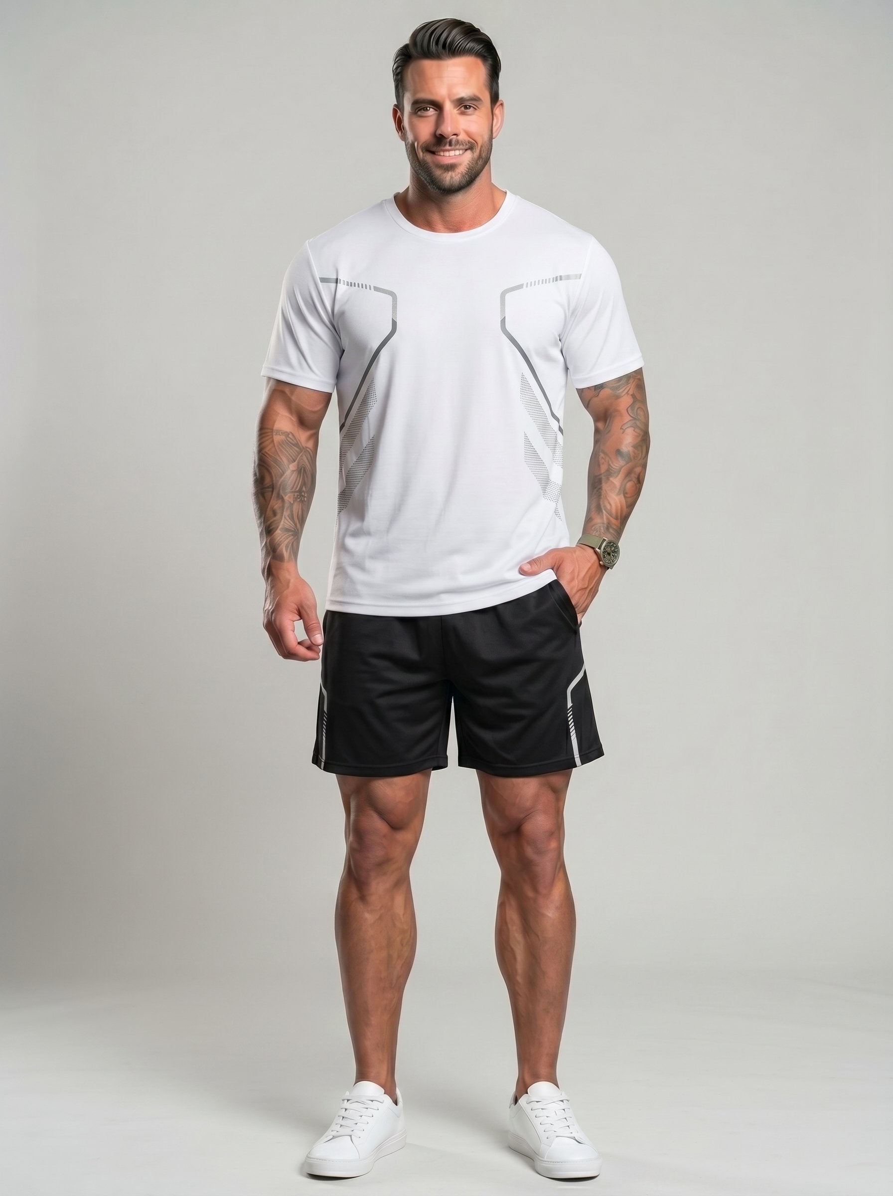 KZZ Casual Athletic Crew-Neck Short-Sleeve T-Shirt + Shorts