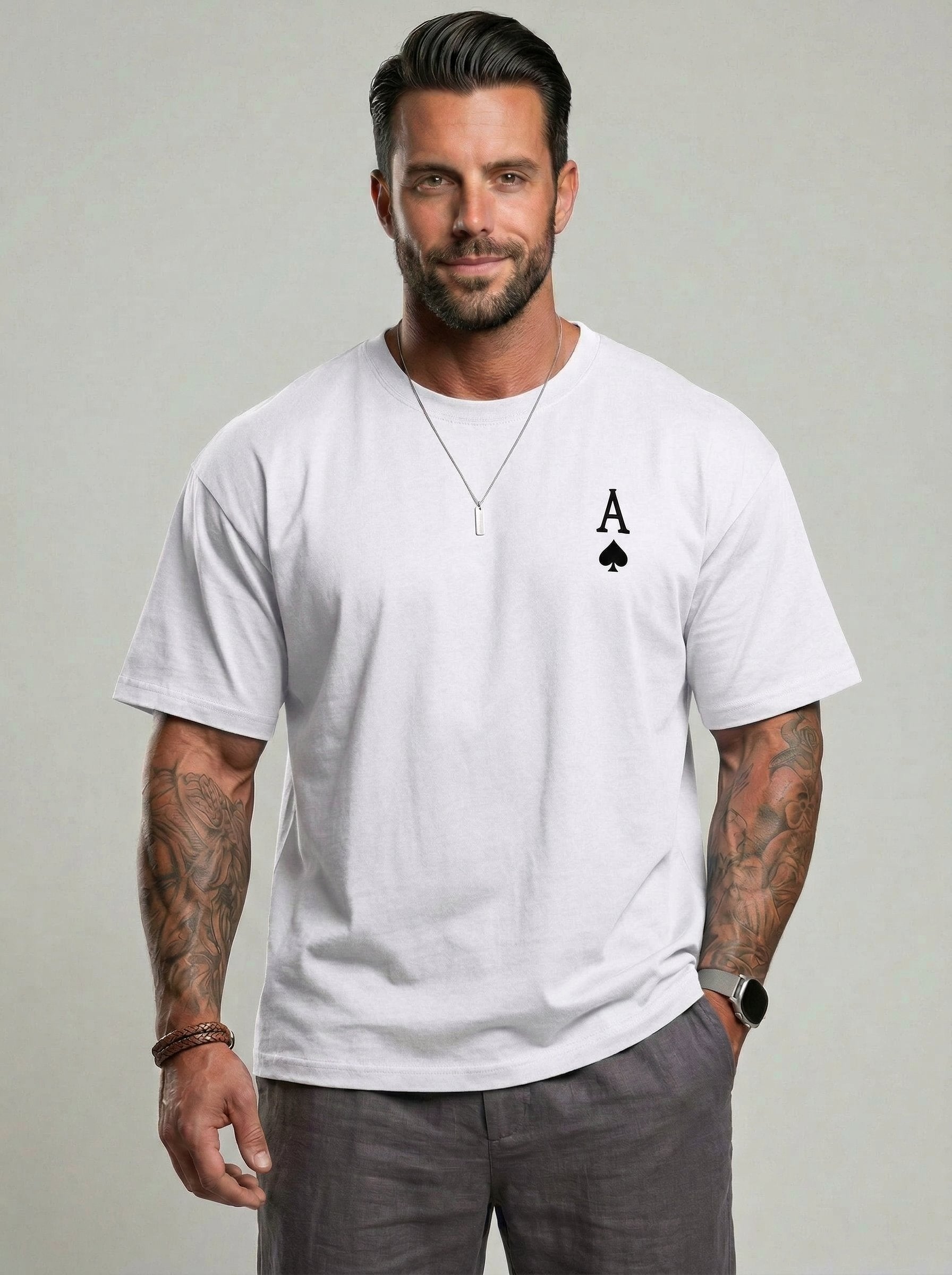 KZZ Men's Ace Of Spades Print Short Sleeve Tee