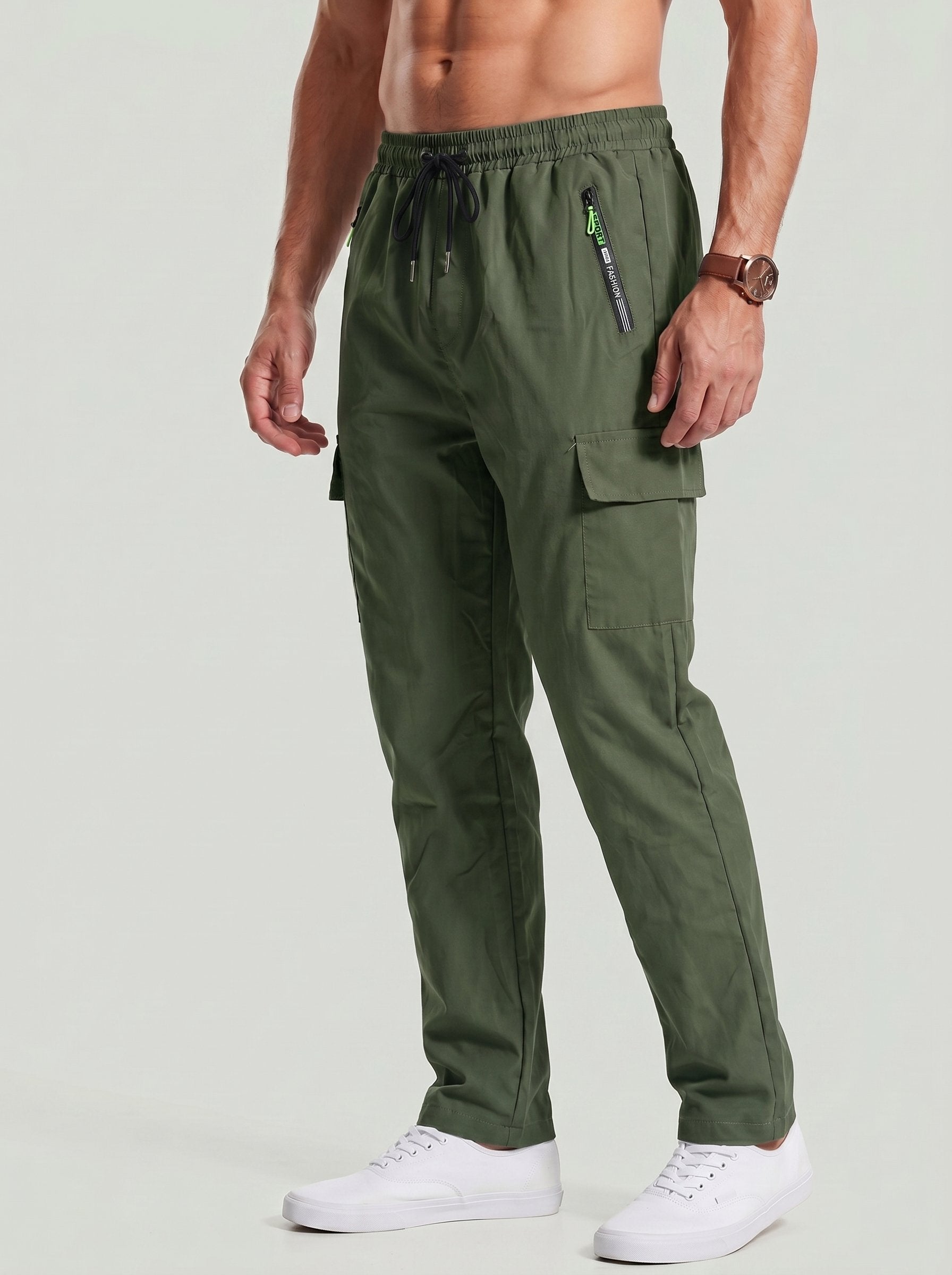 KZZ Men's Solid-Color Cargo Joggers