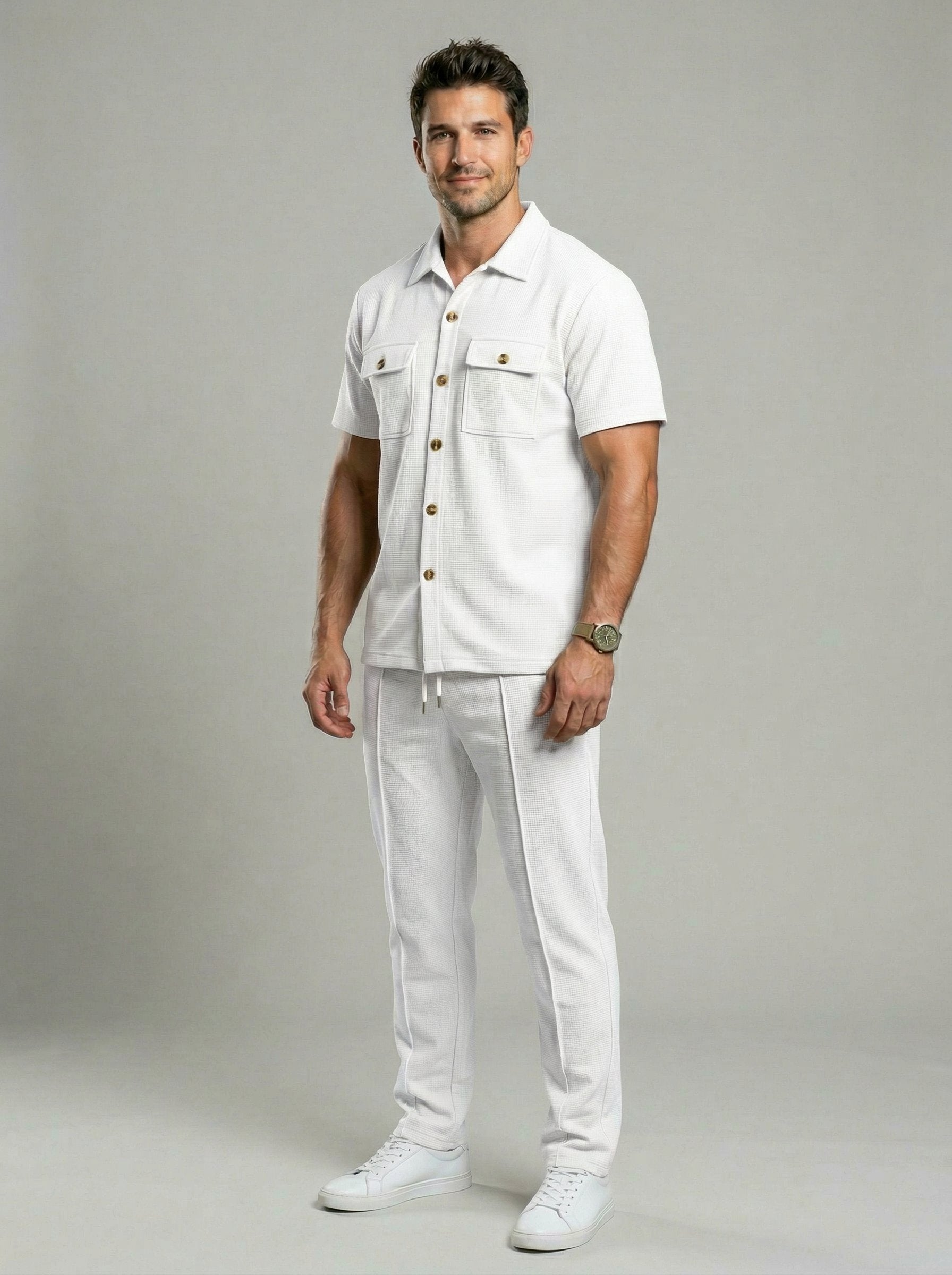KZZ Solid-Color Button-Down Shirt and Trousers Set
