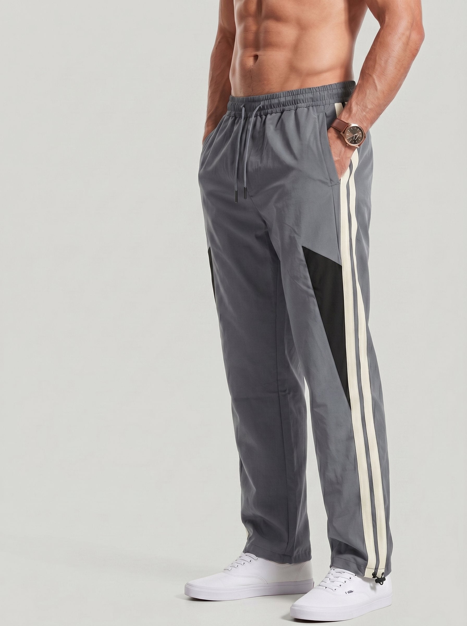 KZZ Men's Color-Block Printed Wide-Leg Pants with Drawstring Waist