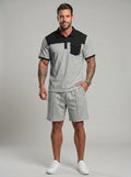 KZZ Men's Solid-Color Half-Zip Polo Shirt & Shorts Two-Piece Set