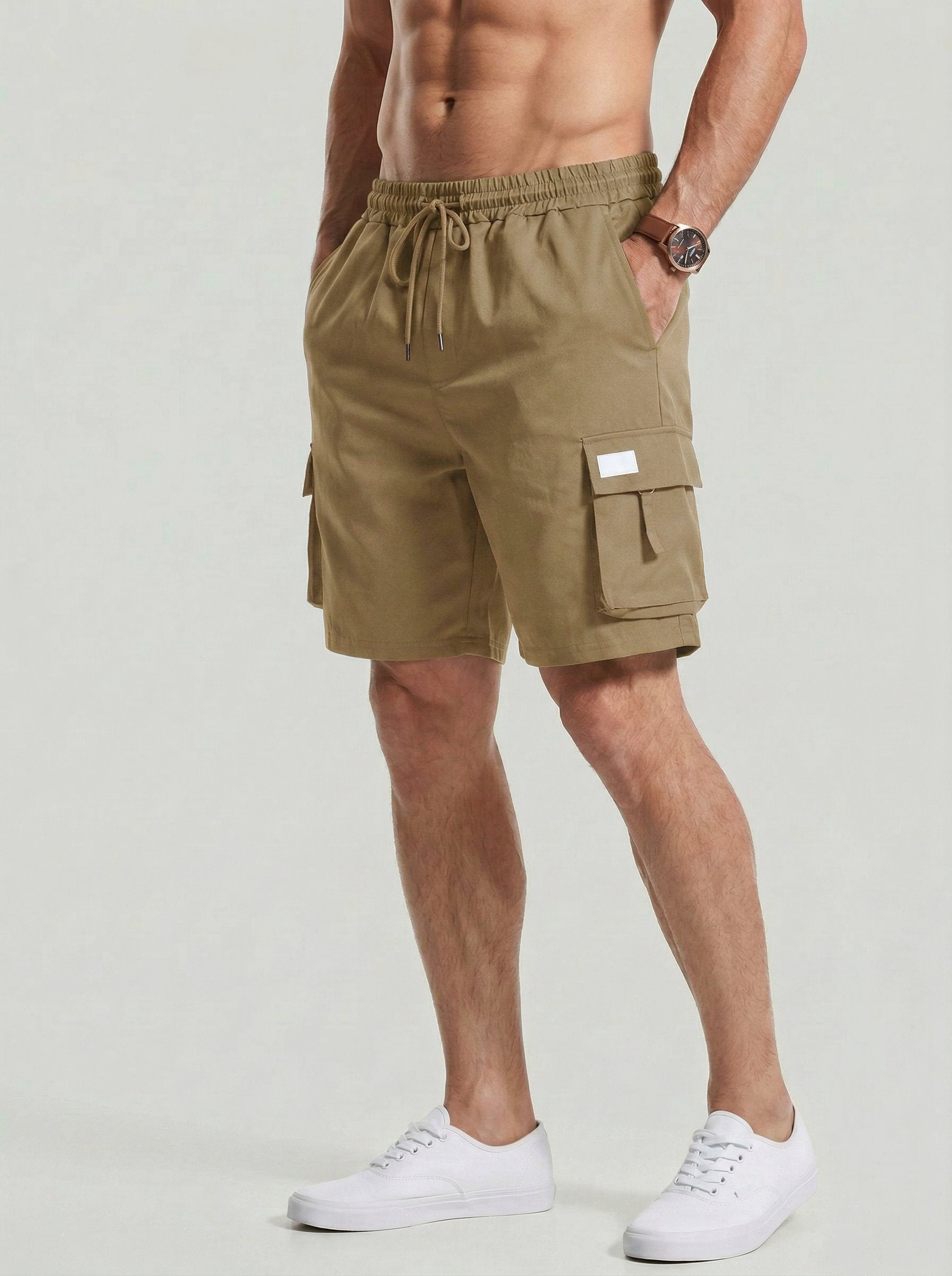 KZZ Men's Plus Size Solid Flap Pocket Cargo Shorts