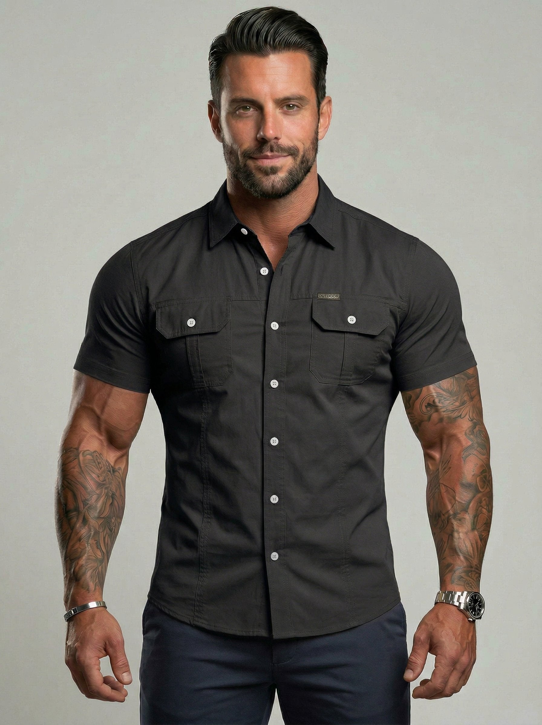 KZZ Durable Short Sleeve Workwear Button Down Shirt