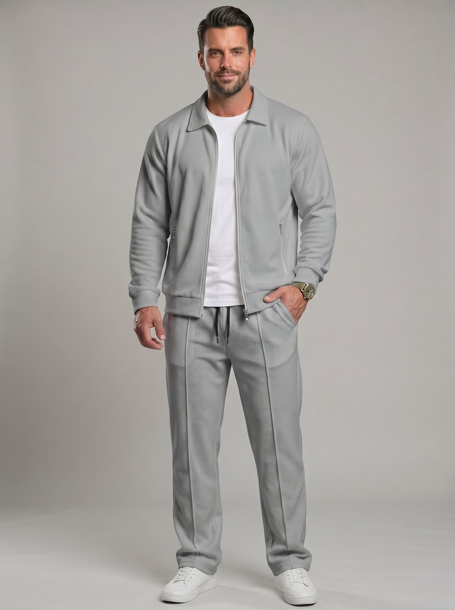 KZZ Men's Stylish Casual Waffle-Knit Business Jacket Suit