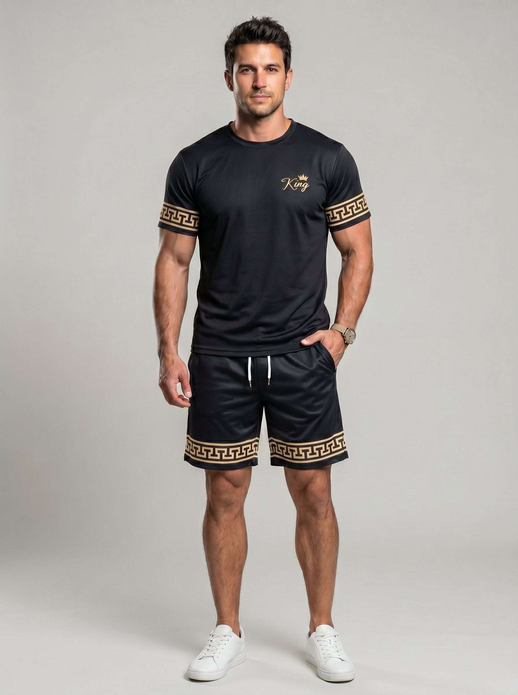 KZZ Men's Slim Fit Crew Neck Short-Sleeve and Shorts Suit