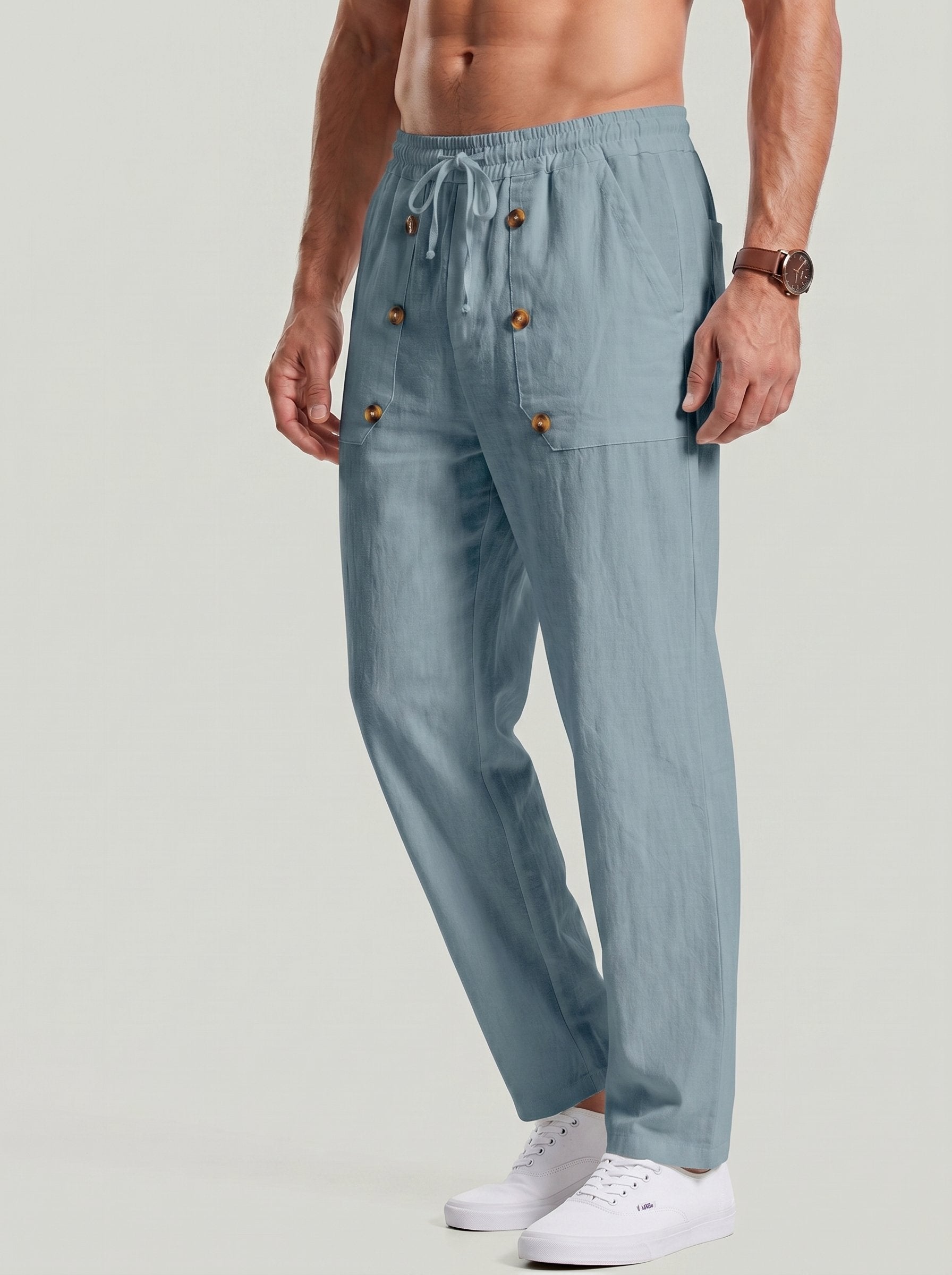 KZZ Men's Breathable Linen Drawstring-Waist Trousers
