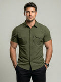 KZZ Men's American-Style Solid Color Shirt