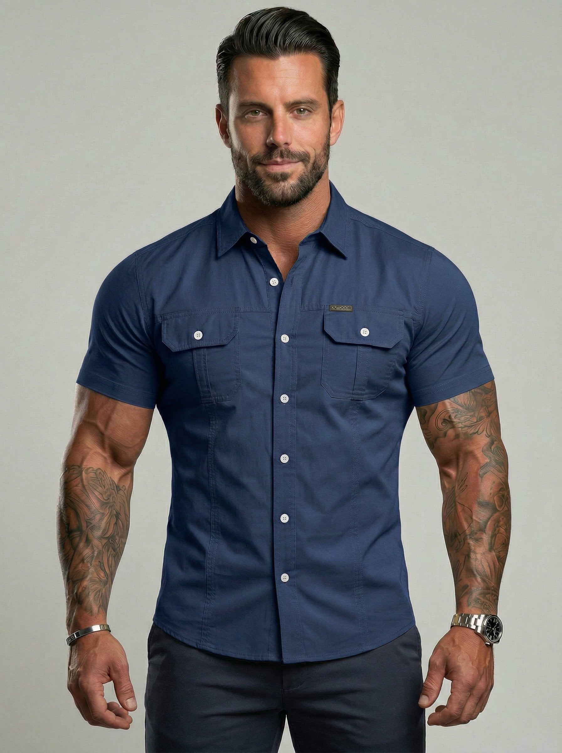 KZZ Durable Short Sleeve Workwear Button Down Shirt