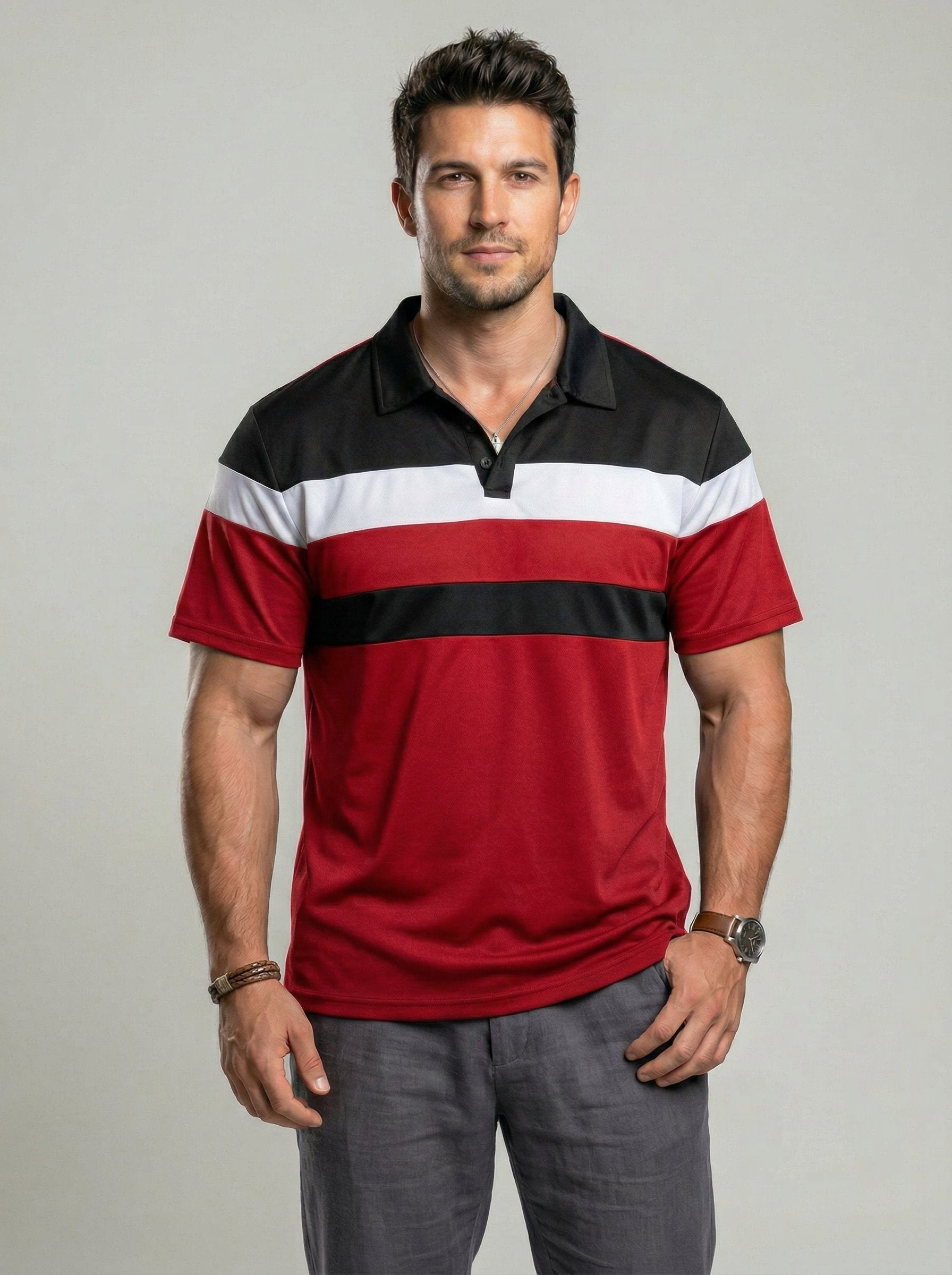KZZ Men's Colorblock Short Sleeve Polo Shirt