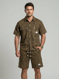 KZZ Men's American Retro Slim Fit Tie-Dye Workwear Short-Sleeve Set