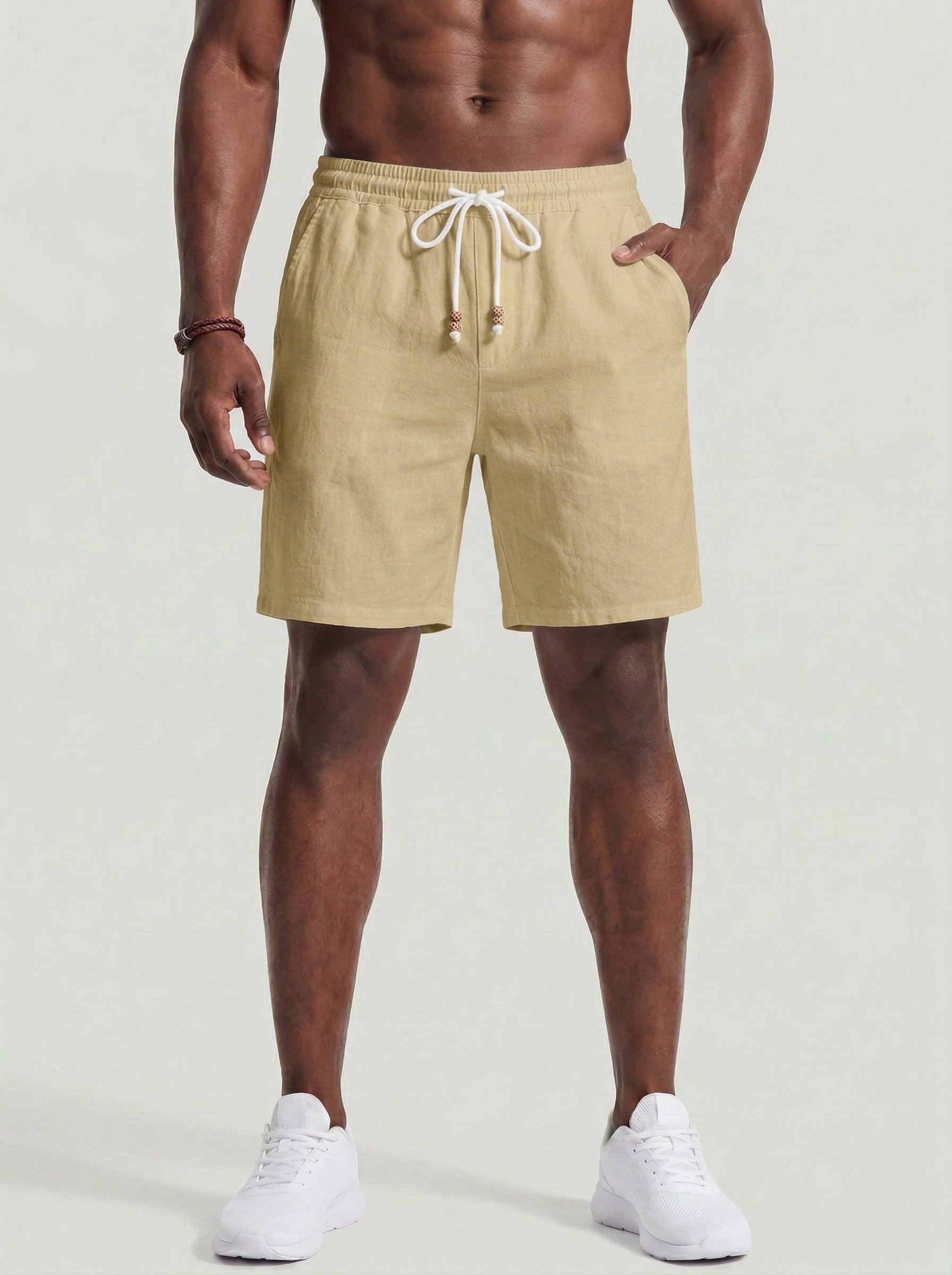 KZZ Men's Linen Casual Elastic Waist Drawstring Summer Beach Pants